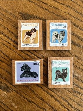 Handmade Vintage Postage Stamp Magnets On Wood • DOGS you pick one
